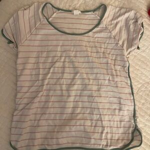 Striped Short Sleeve Lake Pajama Top with Green Trim